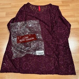 Ruby Ribbon‎ Burgundy Chantilly  Lace Top
